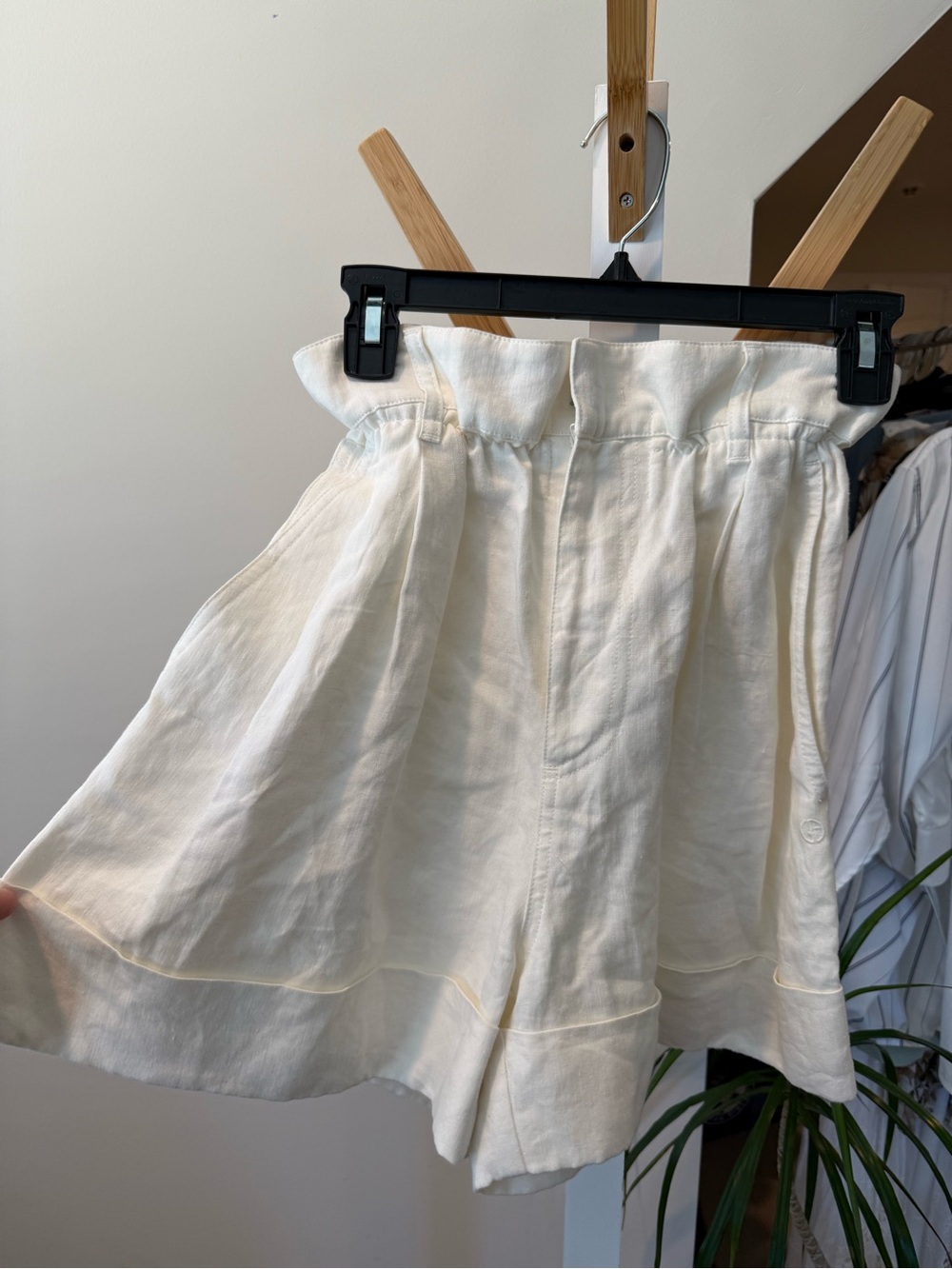 Giorgio Armani Cream High-Waist Paperbag Shorts